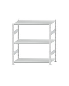 Fachbodenregal Stecksystem, Grundregal, beidseitig nutzbar, H1500xB1300xT600 mm, 3 Fachböden, Fachlast 250 kg, RAL 7035 lichtgrau
