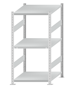 Fachbodenregal Stecksystem, Grundregal, beidseitig nutzbar, H1500xB750xT800 mm, 3 Fachböden, Fachlast 250 kg, RAL 7035 lichtgrau