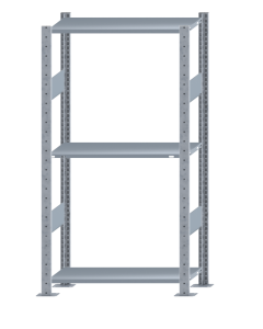 Fachbodenregal Stecksystem, Grundregal, beidseitig nutzbar, H1500xB750xT300 mm, 3 Fachböden, Fachlast 150 kg, sendzimirverzinkt