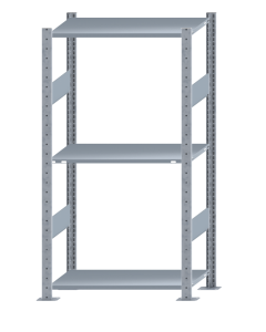 Fachbodenregal Stecksystem, Grundregal, beidseitig nutzbar, H1500xB750xT400 mm, 3 Fachböden, Fachlast 150 kg, sendzimirverzinkt