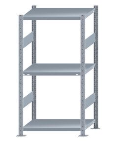 Fachbodenregal Stecksystem, Grundregal, beidseitig nutzbar, H1500xB750xT500 mm, 3 Fachböden, Fachlast 250 kg, sendzimirverzinkt