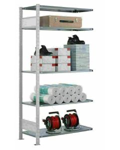 Fachbodenregal Stecksystem, Anbauregal, beidseitig nutzbar, H1500xB1300xT500 mm, 3 Fachböden, Fachlast 250 kg, RAL 7035 lichtgrau