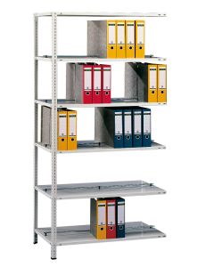 Büroregal, Anbauregal, Schraubystem - beidseitig nutzbar ohne Mittelanschlag, H2000xB1300xT600 mm, RAL 7035 lichtgrau