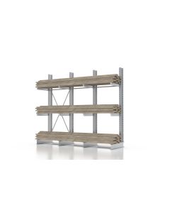 Kragarmregal für Holzlagerung, einseitig nutzbar, H3500xB3850xT1000 mm, 3 Lagerebenen, Armlast 500 kg, feuerverzinkt