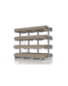 Kragarmregal für Holzlagerung, beidseitig nutzbar, H3500xB3850xT1000 mm, 4 Lagerebenen, Armlast 500 kg, feuerverzinkt