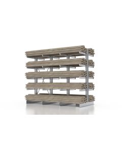Kragarmregal für Holzlagerung, beidseitig nutzbar, H3000xB3850xT1000 mm, 5 Lagerebenen, Armlast 500 kg, feuerverzinkt