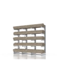 Kragarmregal für Holzlagerung, einseitig nutzbar, H2600xB3850xT1000 mm, 5 Lagerebenen, Armlast 500 kg, feuerverzinkt