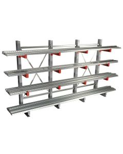 Kragarmregal K 3000, Komplettregal, einseitig nutzbar, H2500xB5200xT600 mm,  Anz. Felder 4, RAL 7001 silbergrau / RAL 3000 feuerrot