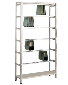 Pendelhefteregal, Schraubsystem, Grundregal, Zippel, H2300xB1000xT350 mm, 7 Pendelstangen, RAL 7035 lichtgrau