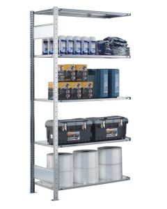 Fachbodenregal Stecksystem, Anbauregal, beidseitig nutzbar, H1800xB750xT500, 4 Fachböden, Fachlast 150kg, sendzimirverzinkt