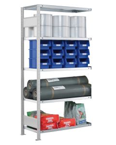 Fachbodenregal Stecksystem, Anbauregal, beidseitig nutzbar, H2750xB1000xT300, 6 Fachböden, Fachlast 250kg, RAL 7035 lichtgrau