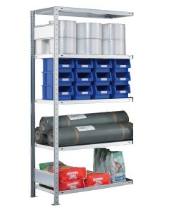 Fachbodenregal Stecksystem, Anbauregal, beidseitig nutzbar, H2300xB1000xT1000, 5 Fachböden, Fachlast 250kg, sendzimirverzinkt