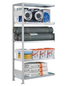 Fachbodenregal Stecksystem, Anbauregal, beidseitig nutzbar, H1800xB1000xT300, 4 Fachböden, Fachlast 330kg, RAL 7035 lichtgrau