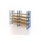 Palettenregal, Doppelregal mit Spanplatten, 5 Lagerebenen, H6500xB4825xT2x1100 mm, Fachlast 3000 kg, 50 Palettenplätze, Rahmen blau, Traverse orange