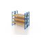 Palettenregal, Doppelregal mit Spanplatten, 4 Lagerebenen, H3000xB1825xT2x1100 mm, Fachlast 3800 kg, 16 Palettenplätze, Rahmen blau, Traverse orange