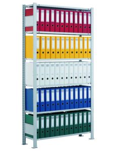 Büroregal Stecksystem, Grundregal, einseitig nutzbar ohne Anschlagleiste, H2300xB750xT300 mm, Fachlast 85 kg, sendzimirverzinkt