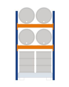 Fassregal - für stehende und liegende Lagerung, Grundregal, Einrichtung 4 x 200 l liegend 4 x 200 l stehend, Rahmen H x T 2500 x 800 mm